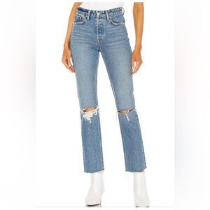 GRLFRND Karolina Jeans distressed blue cropped straight leg Revolve NWT Sz 28